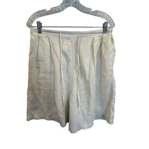 Vintage 90s 100% Linen Shorts Cream High Waist Drawstring L
